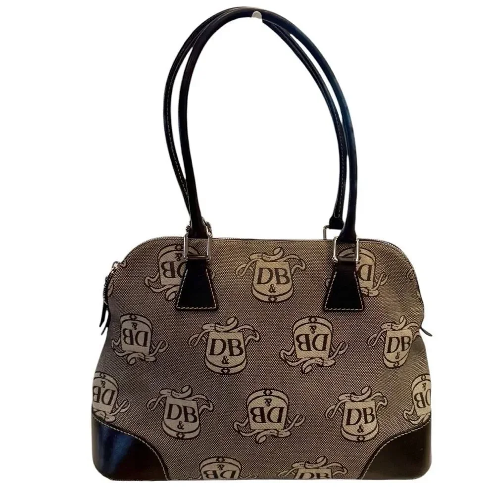 Dooney & Bourke Large Donegal Crest Logo Dome Satchel Bag Brown Tan Wristlet